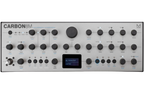 Modal Electronics Carbon8M desktop synthesizer with control knobs, buttons, and display screen, showcasing its compact design.
