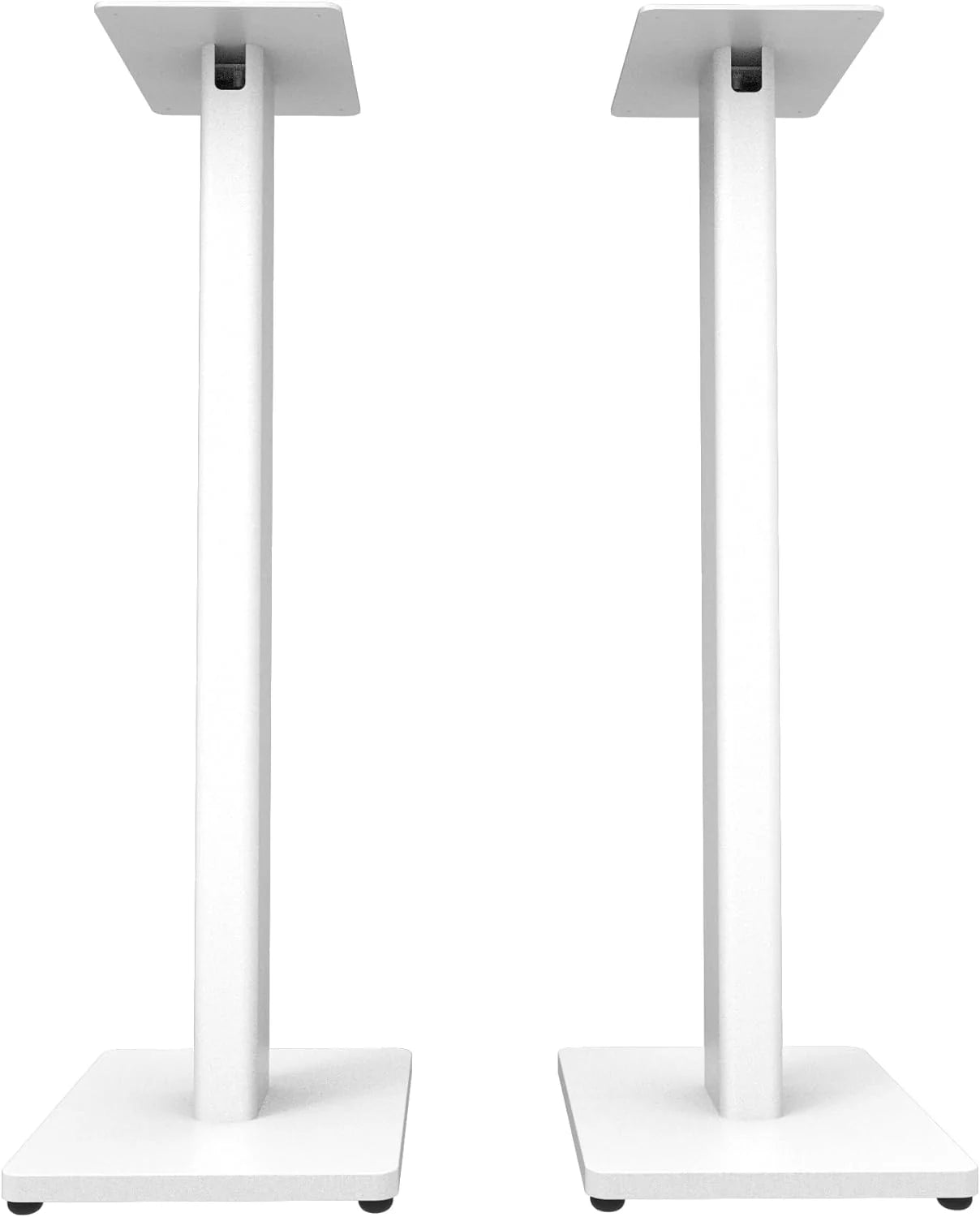 Kanto Audio ST28 speaker stands, black metal, adjustable height with sturdy base, designed for supporting bookshelf or studio speakers.