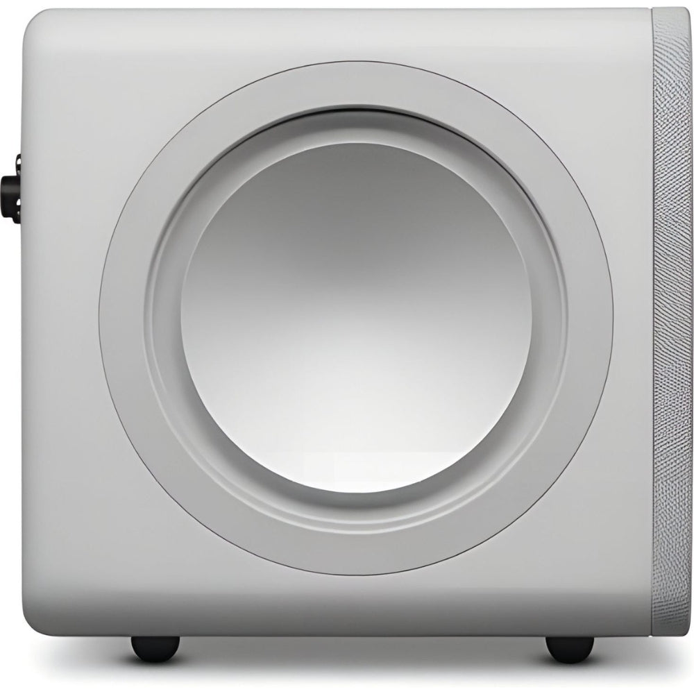 Cambridge Audio MSX Sub 200 subwoofer showing black enclosure and control panel, designed for deep bass audio performance.