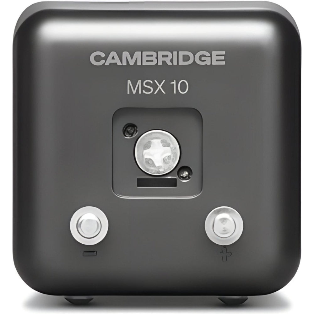 Cambridge Audio MSX 10 bookshelf speakers with black finish and sleek design, featuring dual woofers and modern speaker grille.