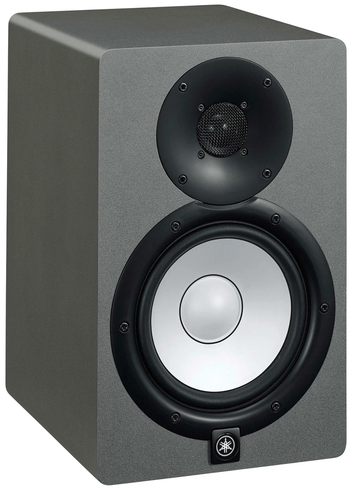 Yamaha HS7 active nearfield monitors with white cone woofers and sleek black design, displayed at an angle.