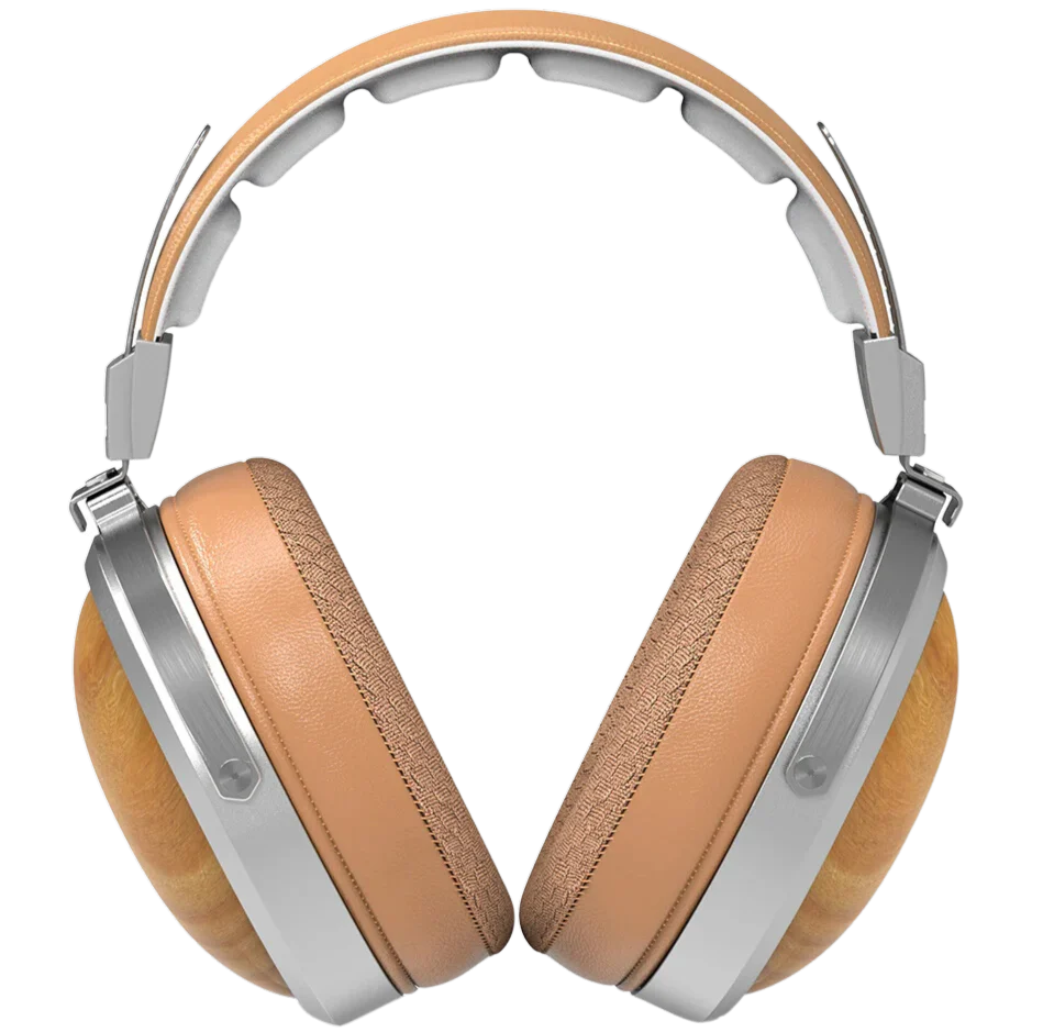 FiiO FT1 wired headphones with black ear cups and silver accents, close-up of ear cushions and audio cable.