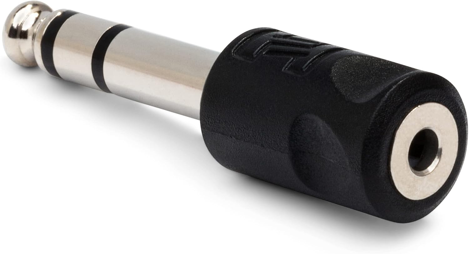 Hosa GPM-103 3.5mm TRS female to 6.3mm TRS male headphone adapter connected to audio equipment.