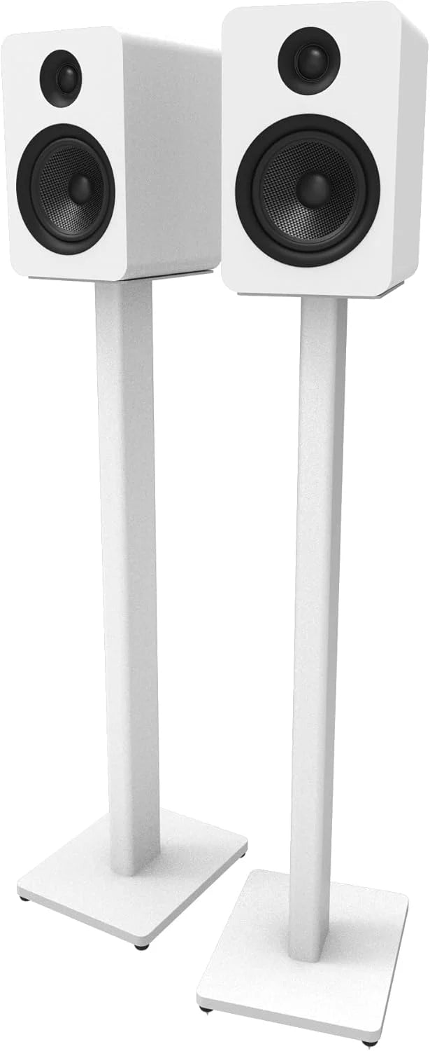 Kanto Audio ST34 speaker stands with adjustable height and sleek black design for supporting stereo or bookshelf speakers.