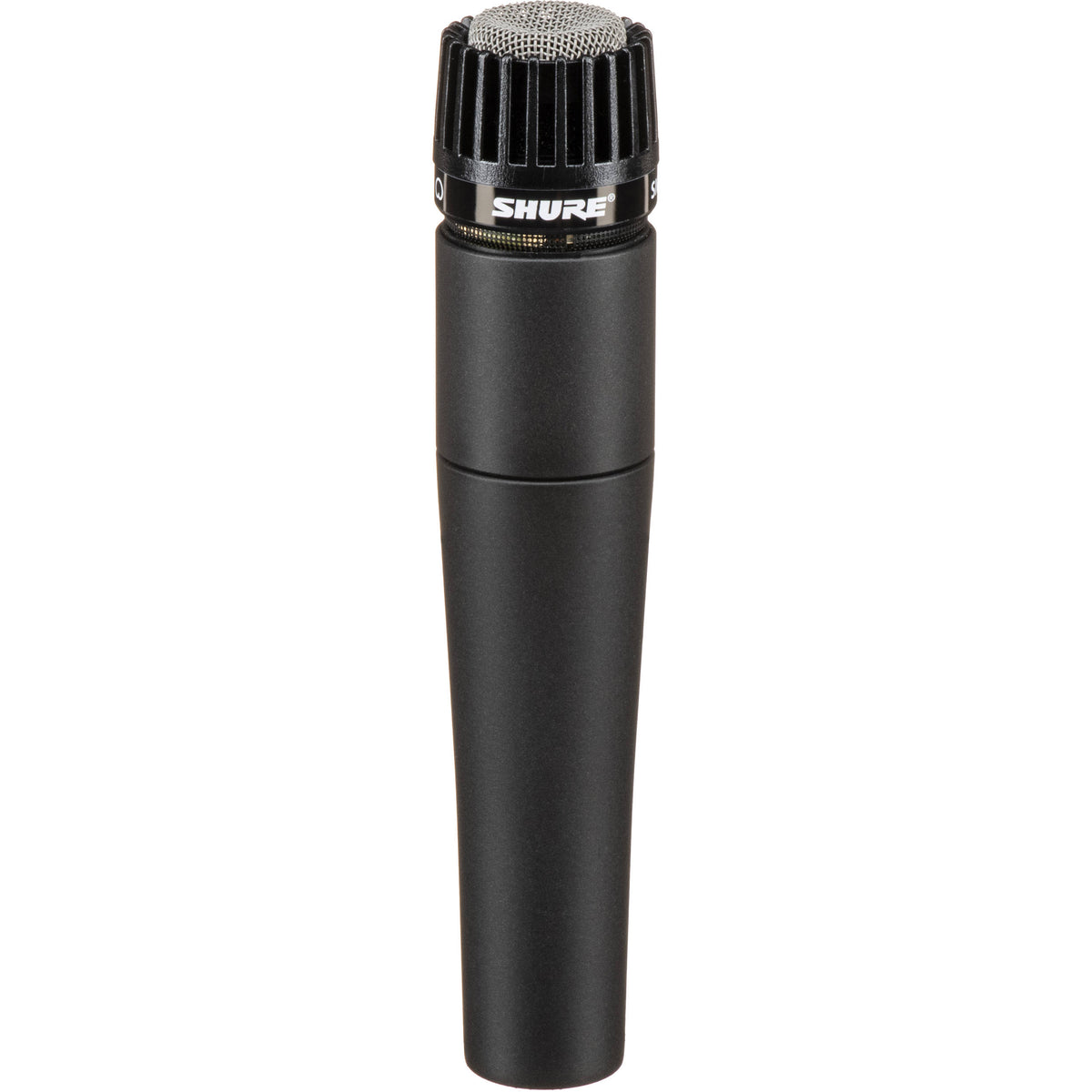 Shure SM57-LCE dynamic microphone with metal grille and black body, ideal for vocals and instrument recording.