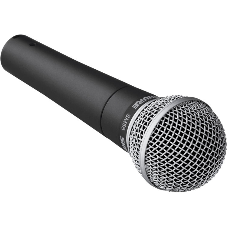 Shure SM58-LCE dynamic microphone without switch, showing the handheld microphone with metal grille and black body.