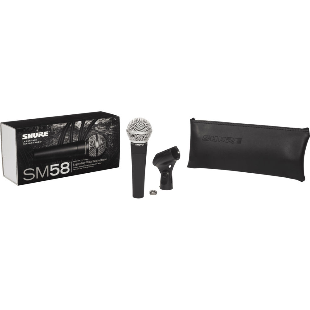 Shure SM58-LCE dynamic microphone without switch, shown with a metal grille and black body, ideal for live vocal performances