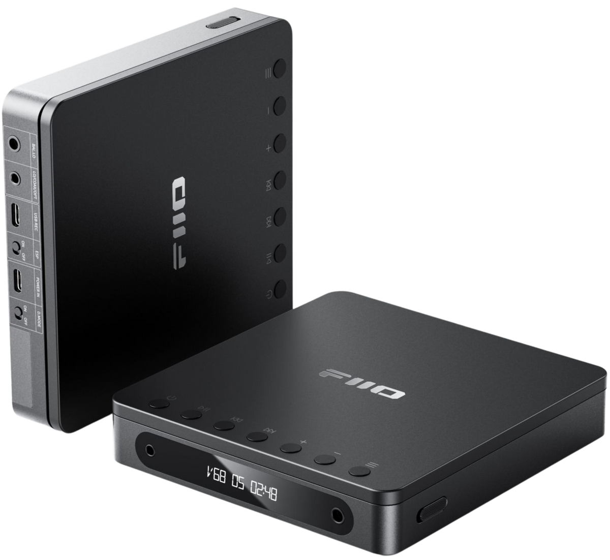 FiiO DM13 BT portable music player with sleek black design and control buttons, wireless Bluetooth connectivity, and digital display.