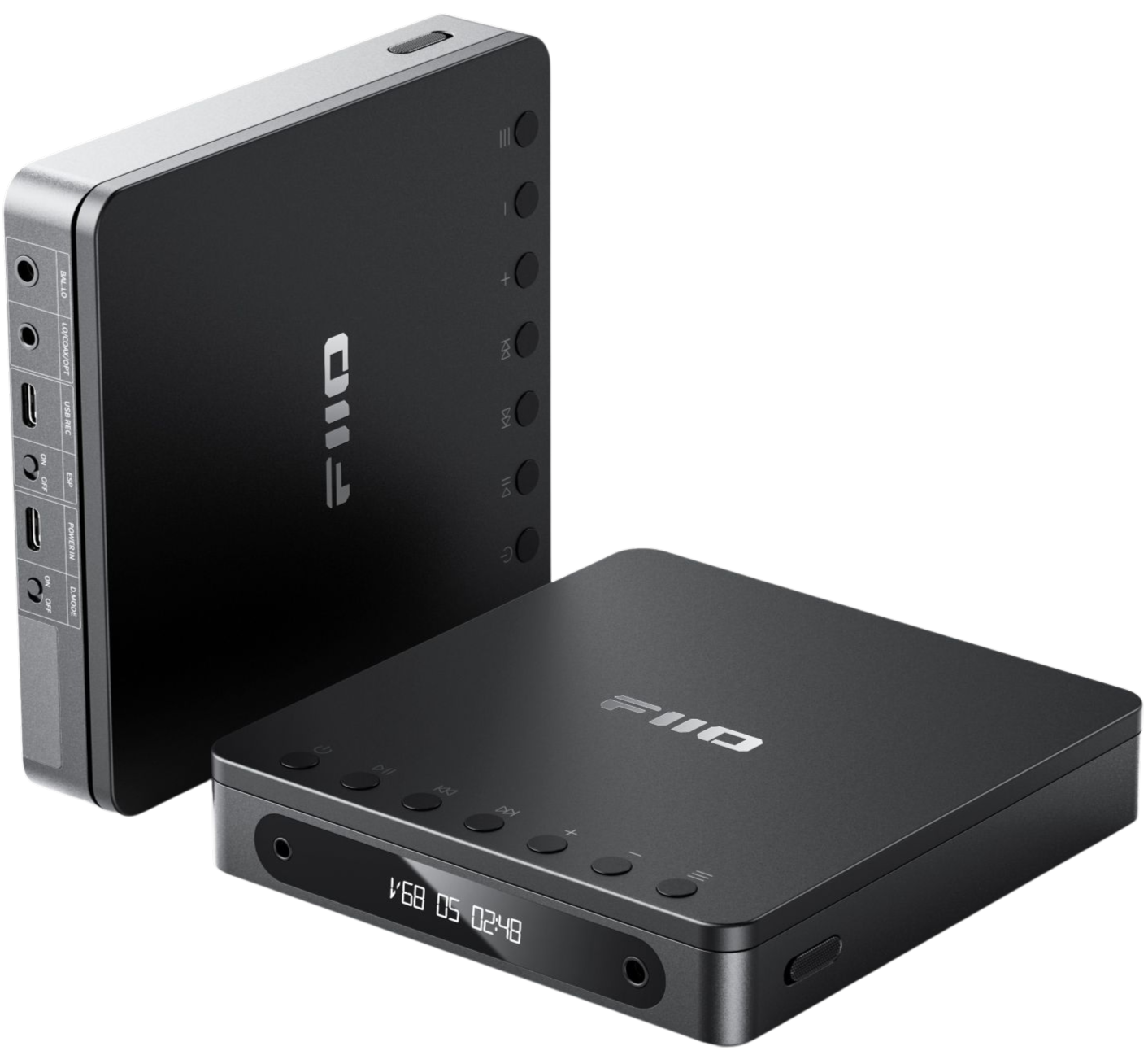 FiiO DM13 BT portable music player with sleek black design and control buttons, wireless Bluetooth connectivity, and digital display.