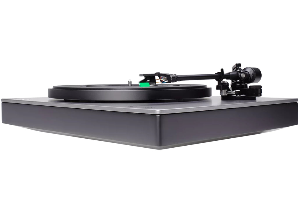 Cambridge Audio Alva ST turntable with sleek design, tonearm, and platter for high-quality vinyl playback.
