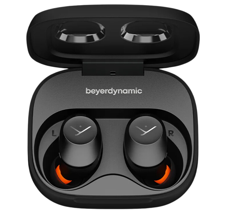 Beyerdynamic Amiron 300 wireless in-ear headphones with sleek black design and comfortable ear tips.