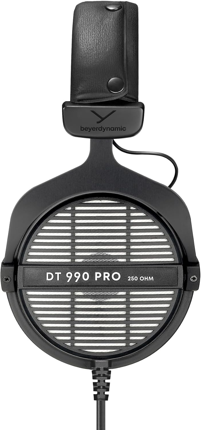 Beyerdynamic DT 990 Pro studio headphones with 250 ohm impedance, featuring over-ear design and padded headband for comfort