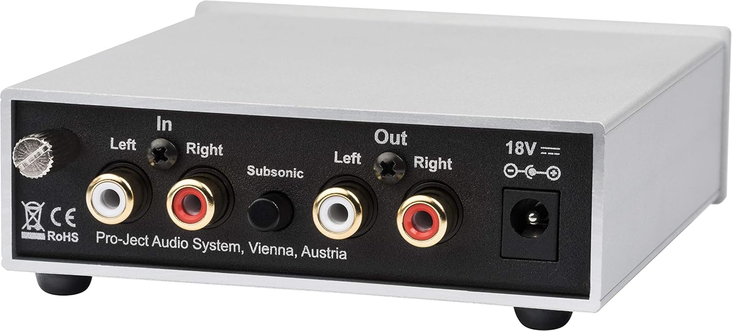 Pro-Ject Phono Box S2 Ultra phono preamp with sleek design and input/output ports for high-quality vinyl record listening.