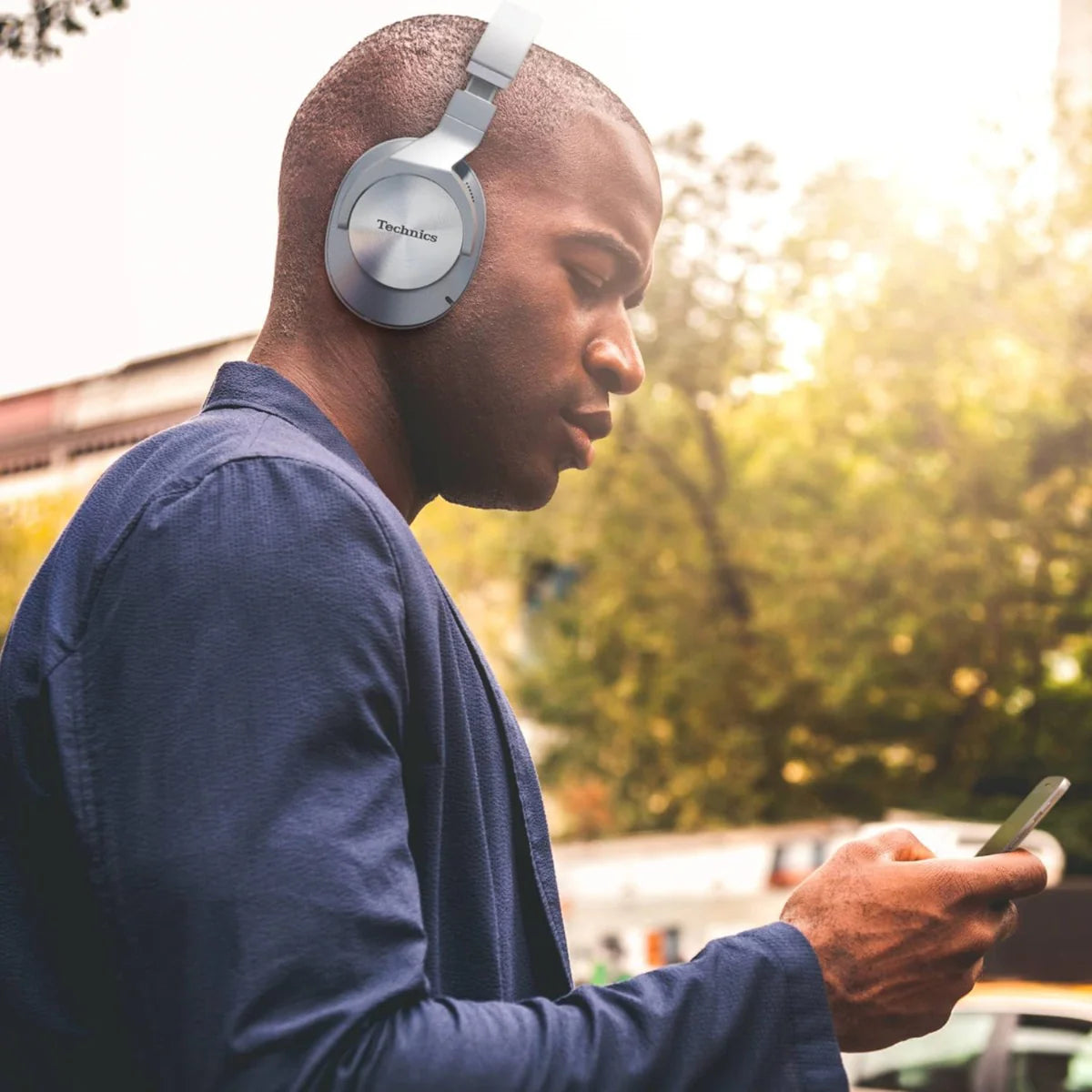Technics EAH-A800 wireless headphones with sleek over-ear design and cushioned ear cups for comfortable listening.