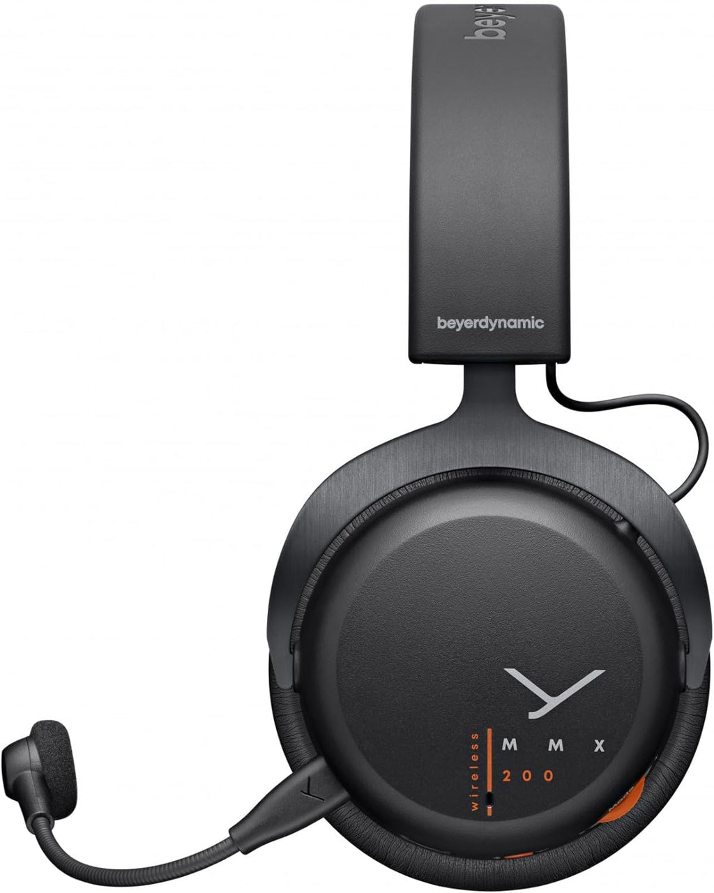 Beyerdynamic MMX 200 Wireless gaming headphones with padded ear cups and adjustable headband, black design.