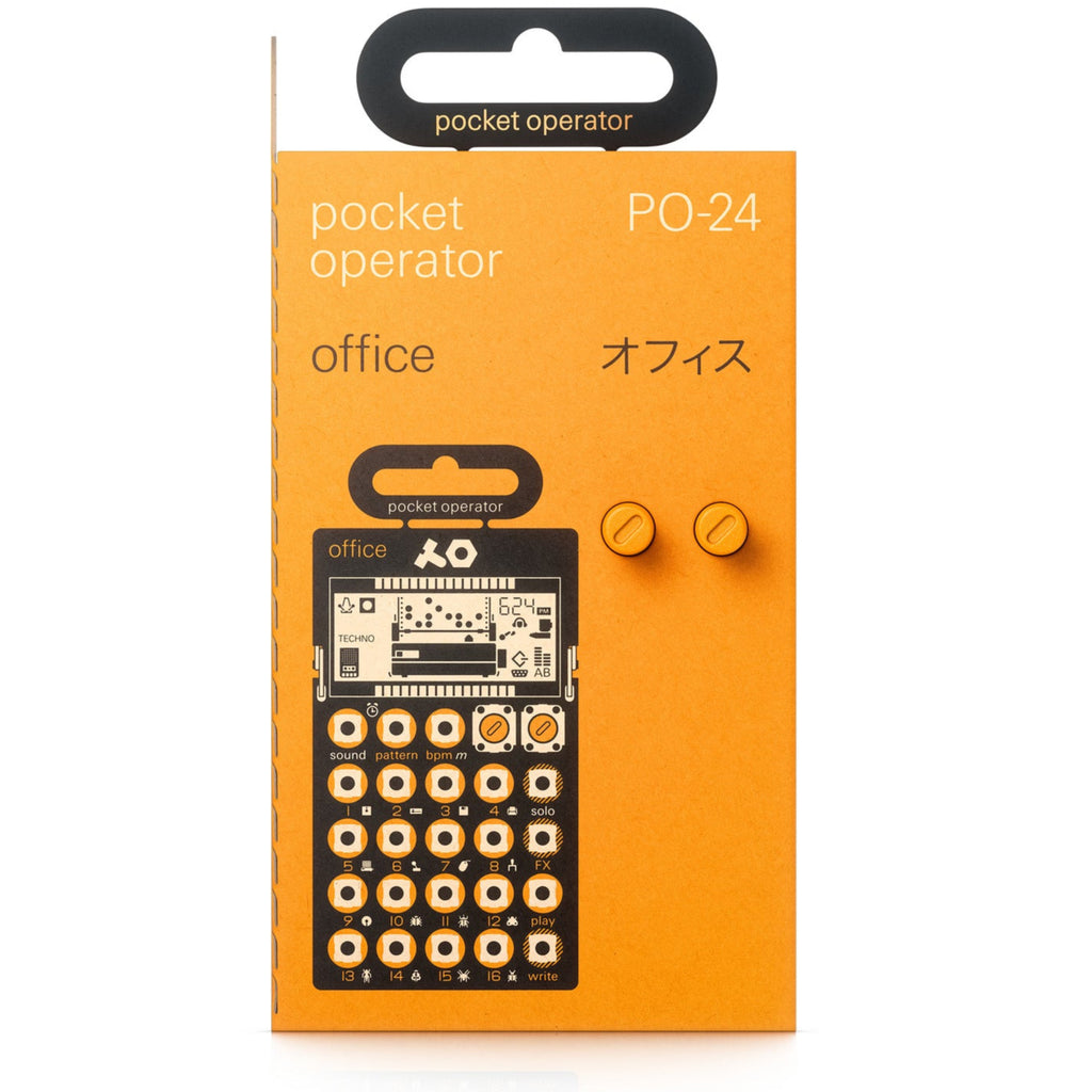 Teenage Engineering PO-24 Office gadget with compact design, colorful buttons, and screen, showcasing its portable music production features.