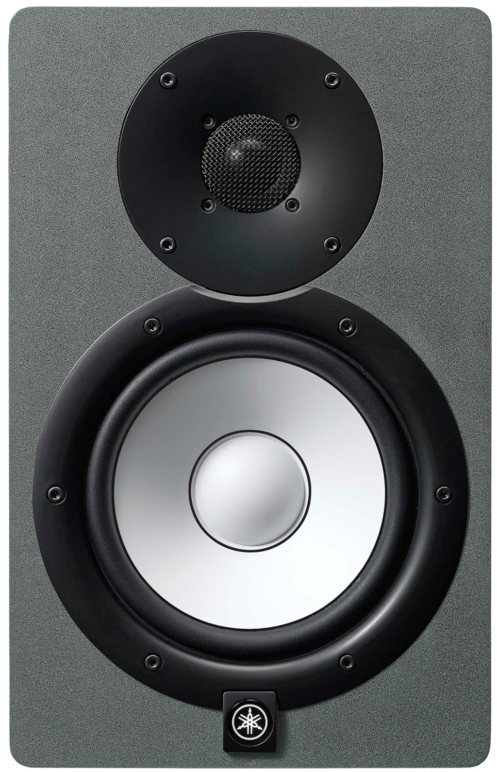 Yamaha HS7 active nearfield monitor with a sleek white cone and black cabinet, designed for studio sound accuracy.