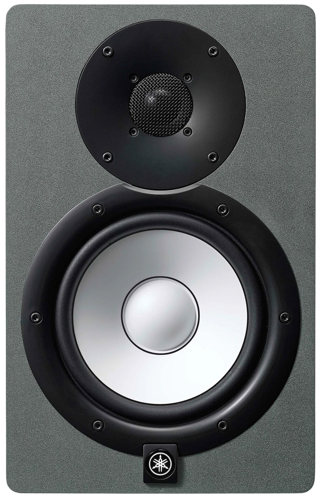Yamaha HS7 active nearfield monitor with a sleek white cone and black cabinet, designed for studio sound accuracy.