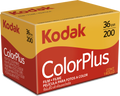 Kodak Colorplus 200 color film roll, 35mm film for analog photography, with the Kodak branding visible on the packaging.