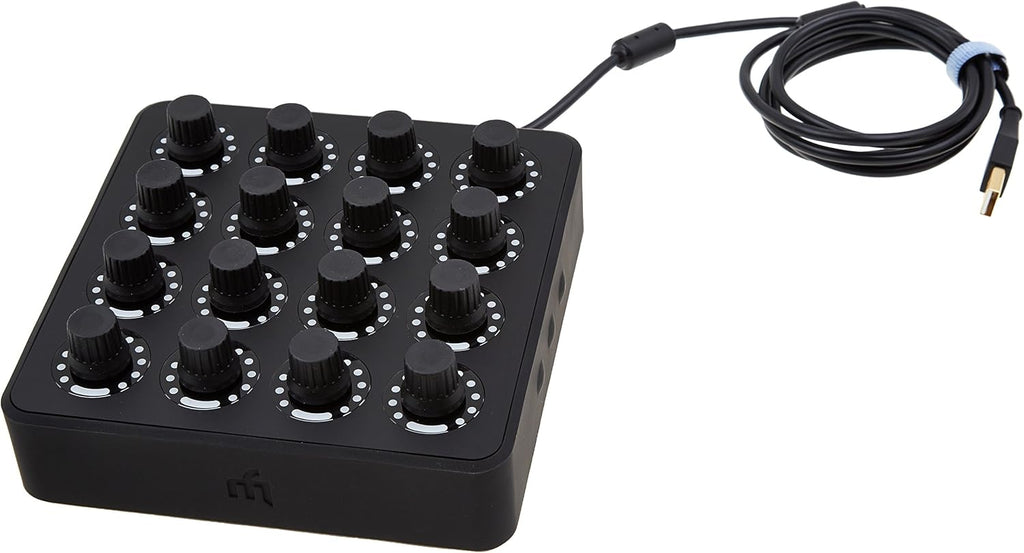 DJ TechTools MIDI Fighter Twister MIDI controller with colorful knobs and buttons for music production and DJing.