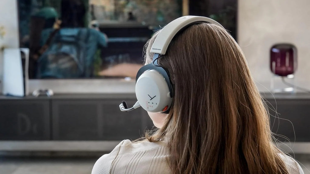 Beyerdynamic MMX 200 Wireless gaming headphones with over-ear design, microphone, and padded ear cups for immersive sound.