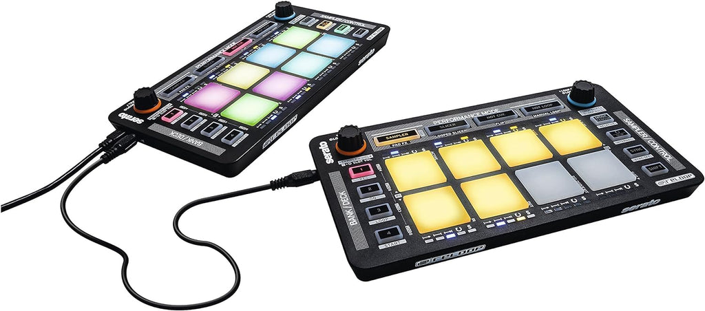 Reloop Neon DJ effects device with colorful LED lights and control knobs for professional music mixing and effects.