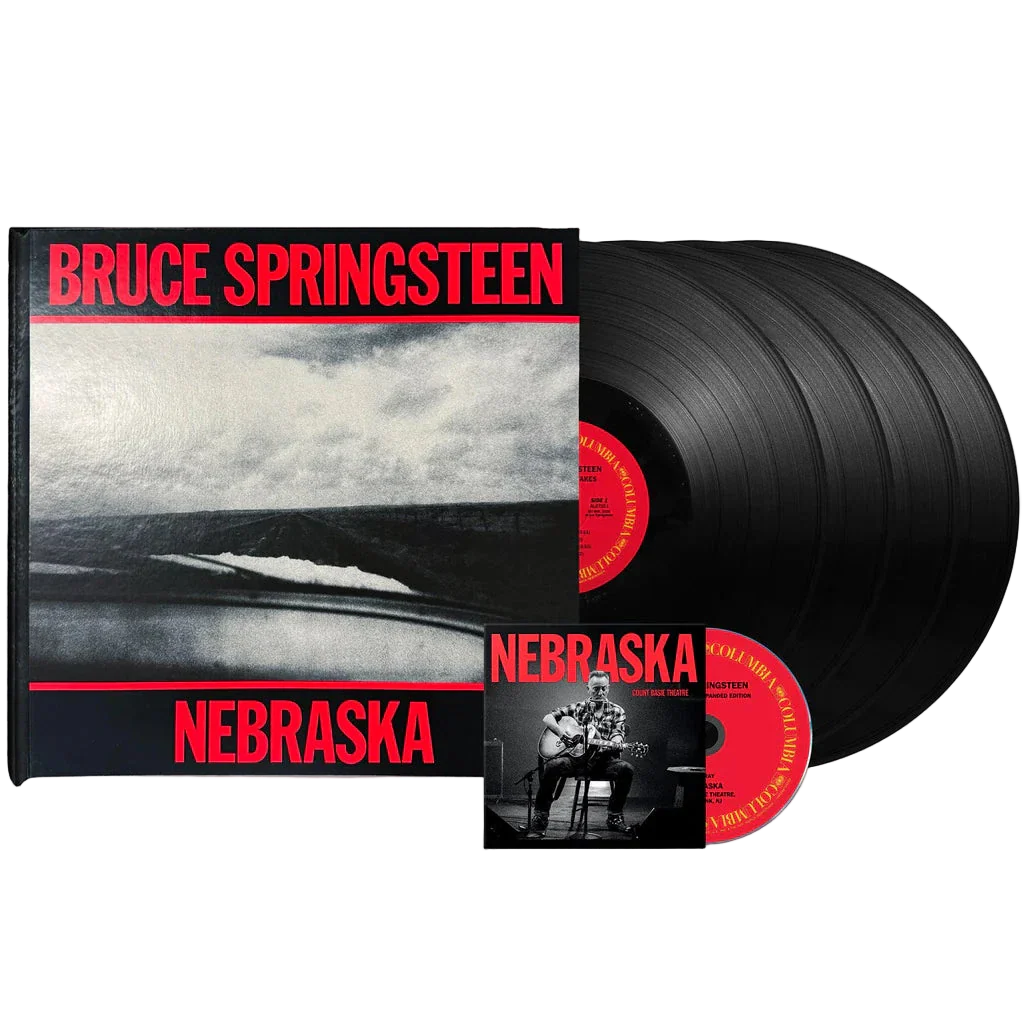 Black vinyl 5LP of Bruce Springsteen Nebraska '82 Expanded Edition by Sony Music Entertainment, featuring album cover artwork.