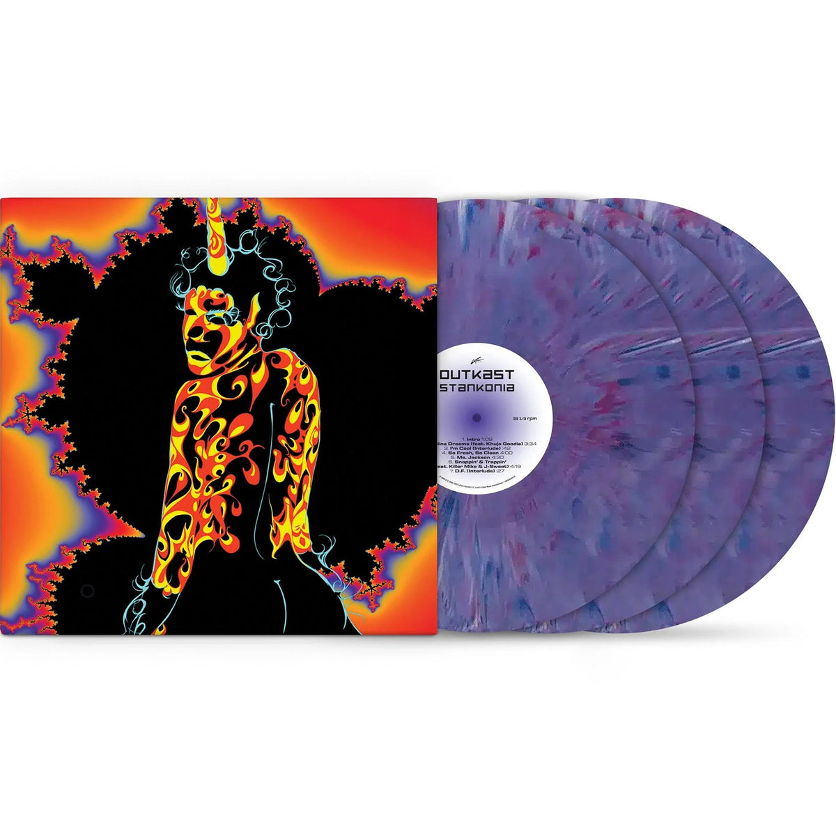Purple vinyl 3LP of Outkast's Stankonia 25th Anniversary Edition, hip-hop/rap/trap album by LaFace Records.