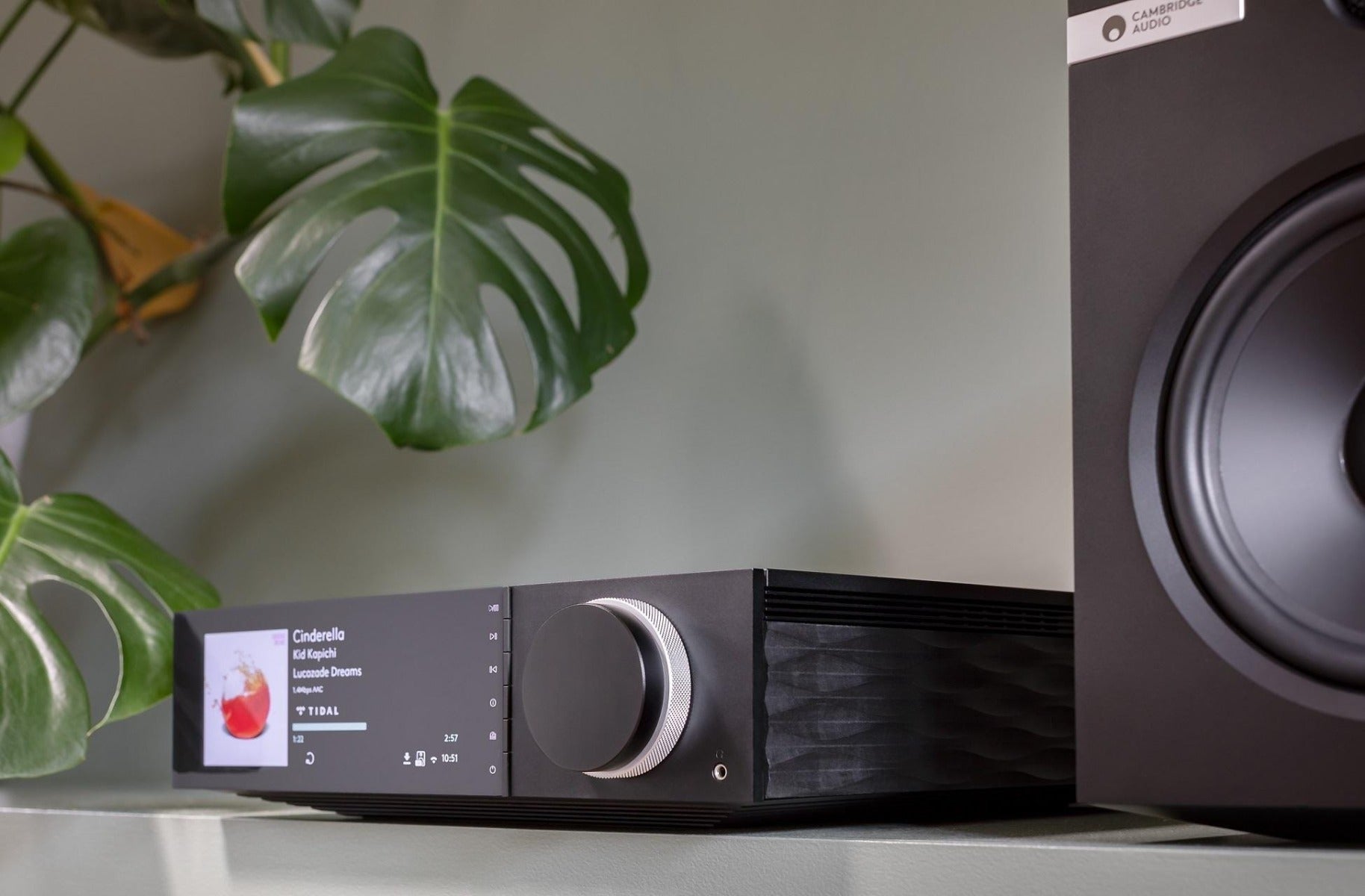 Cambridge Audio EVO 150 stereo amplifier with sleek black design and control knobs, showcasing high-quality audio equipment.