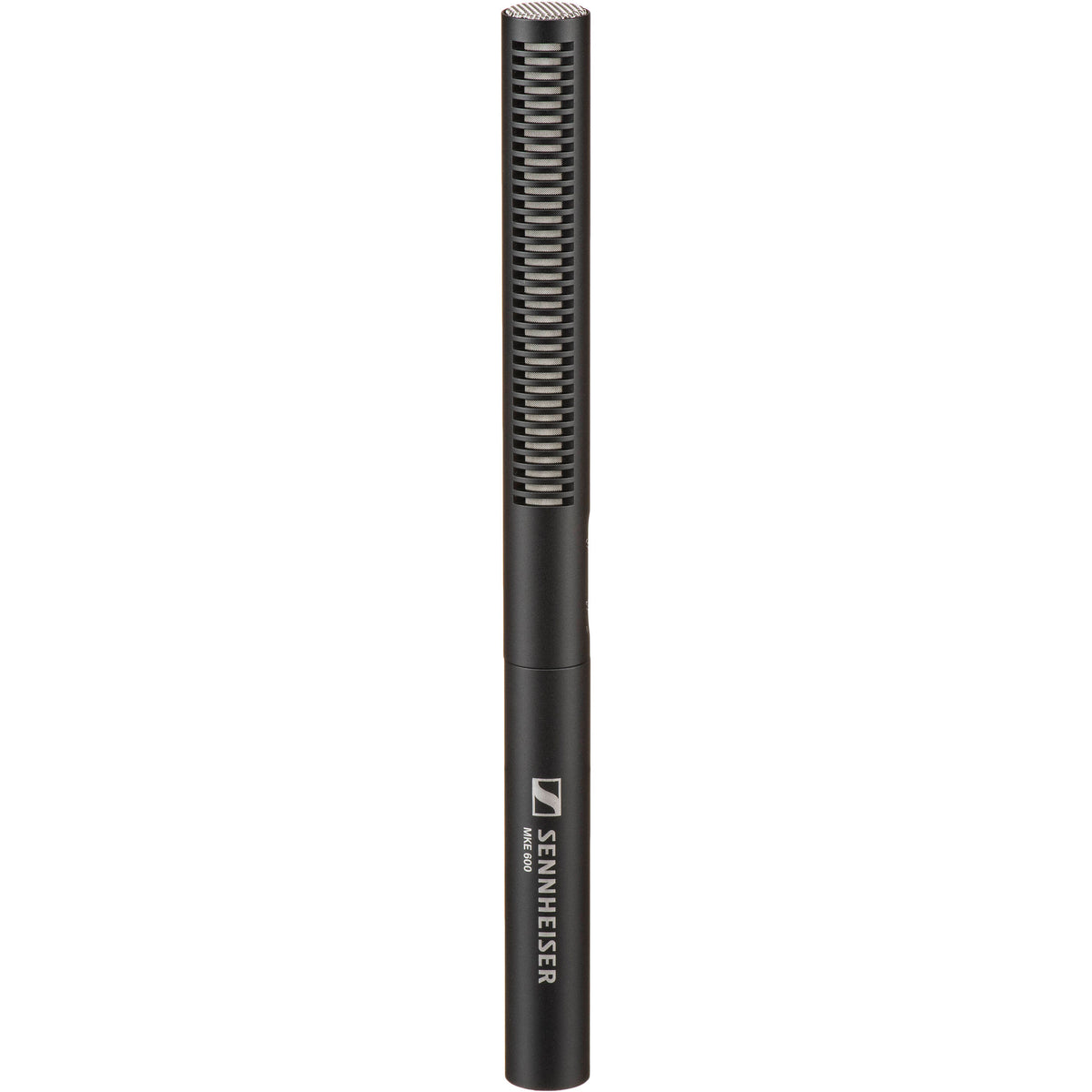Sennheiser MKE 600 shotgun microphone with black body and shock mount for professional audio recording.