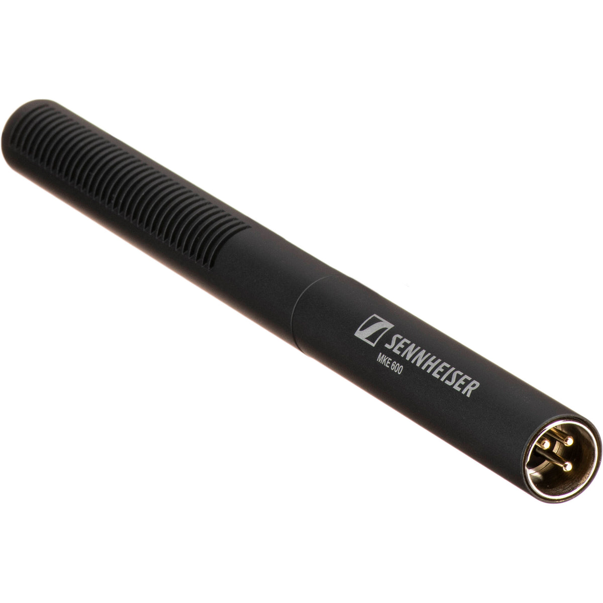 Sennheiser MKE 600 shotgun microphone with windscreen and audio cable, designed for professional video and audio recording.