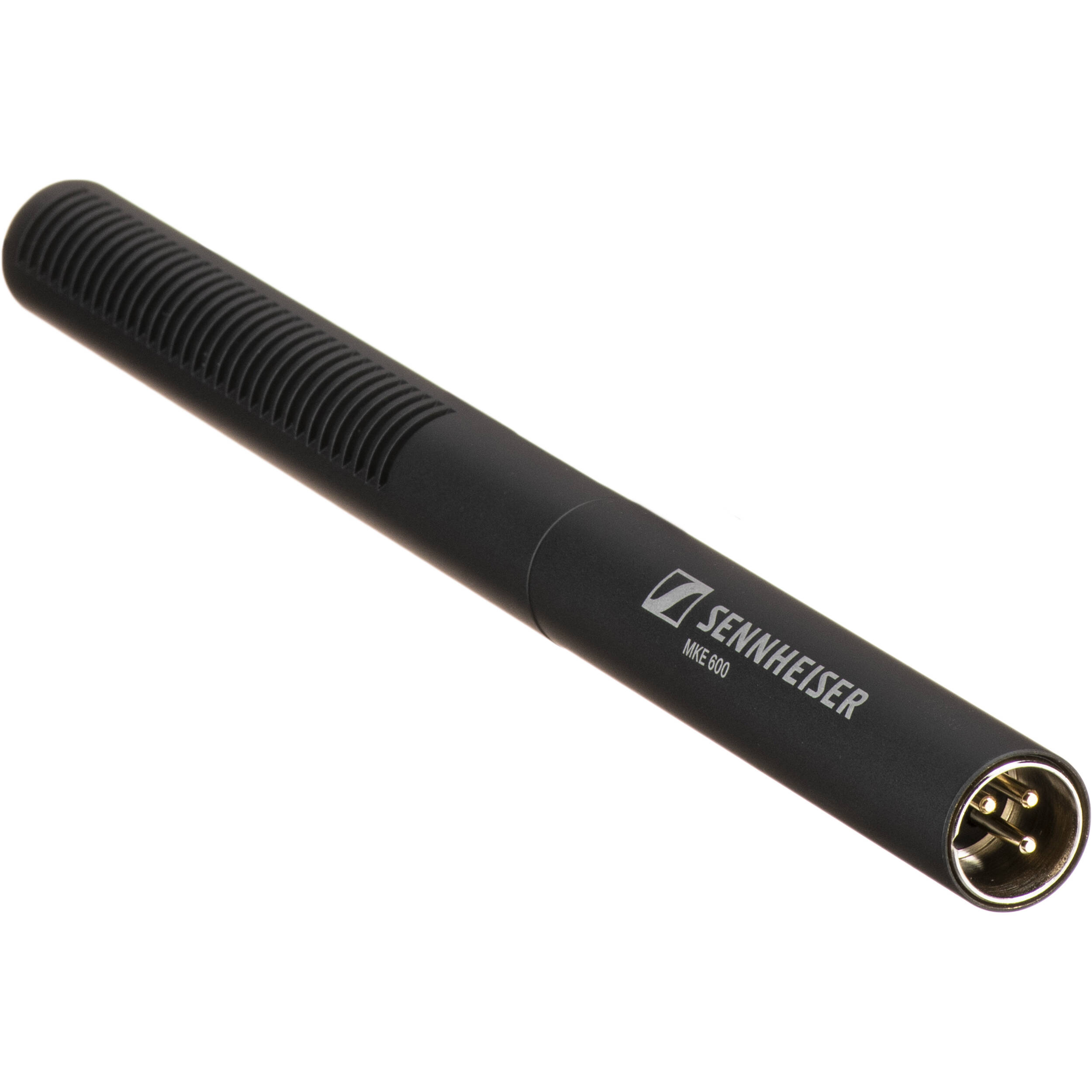 Sennheiser MKE 600 shotgun microphone with windscreen and audio cable, designed for professional video and audio recording.