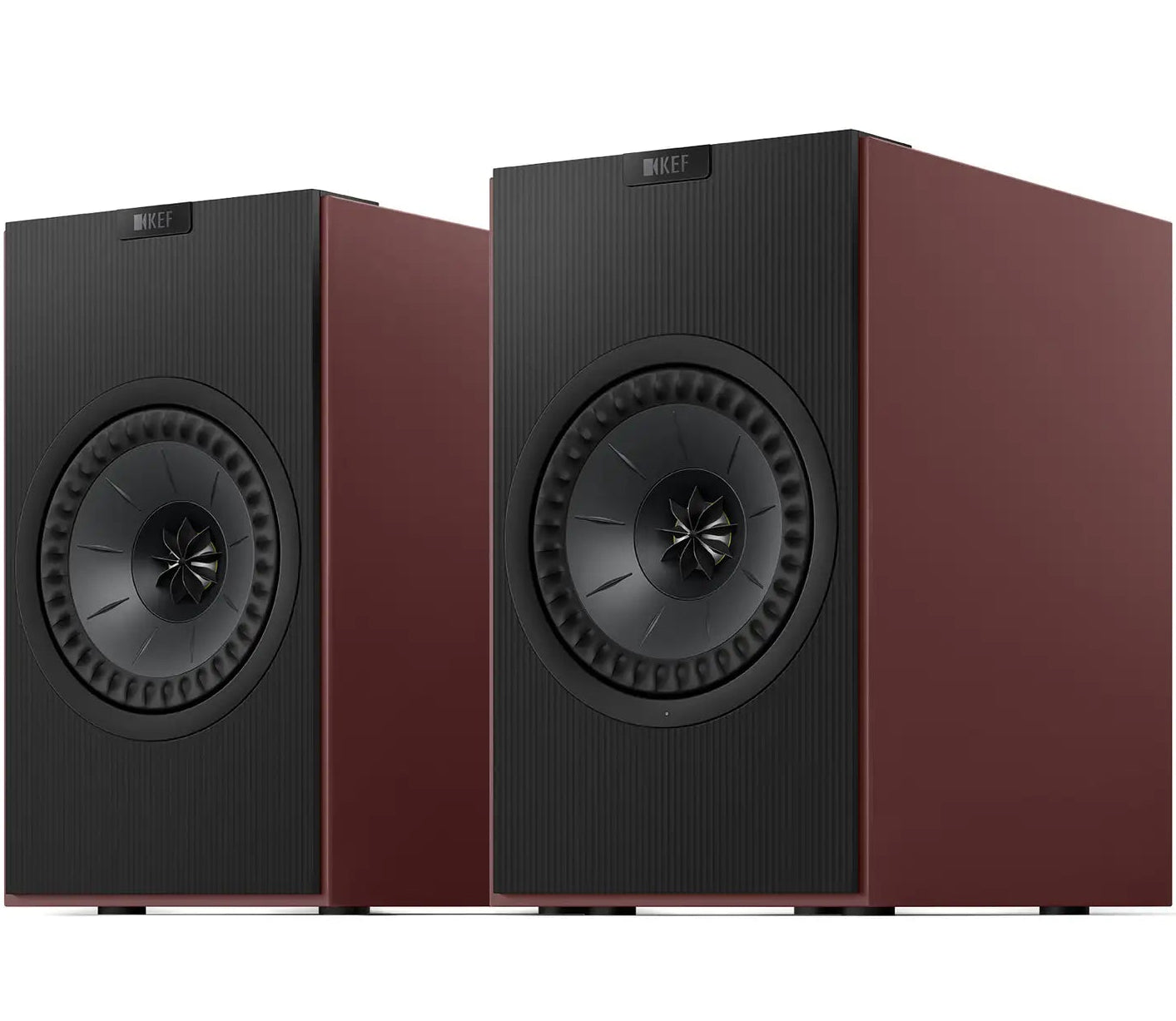 KEF Coda W active bookshelf speakers with sleek black cabinets and modern design, ideal for high-quality audio listening.