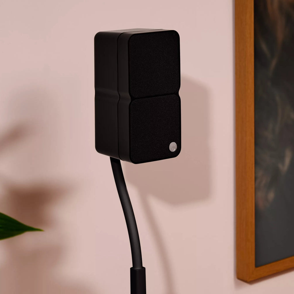 Cambridge Audio MSX 20 speakers with sleek black design and adjustable controls, ideal for high-quality home audio setups.