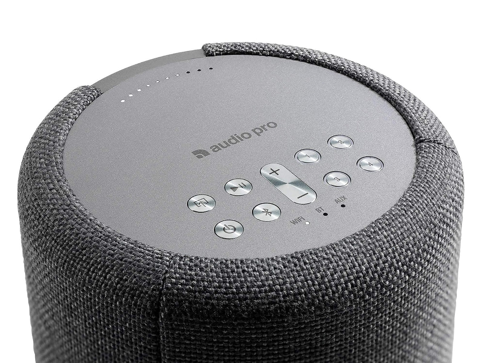 Wireless speakers from Audio Pro A10 MK2 with sleek black design and modern controls, ideal for high-quality audio streaming.