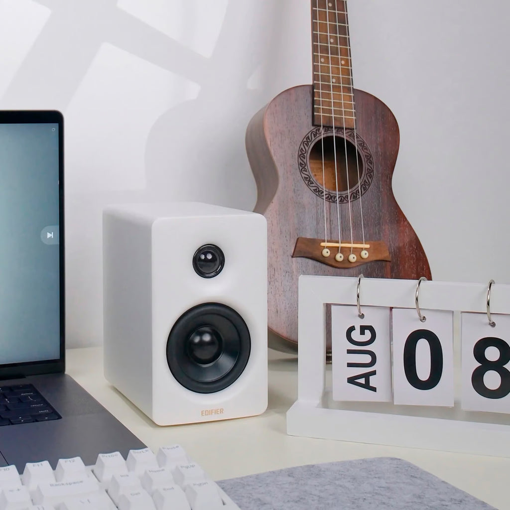 Edifier M60 desktop speakers with black finish, featuring dual drivers and sleek design for high-quality computer sound.