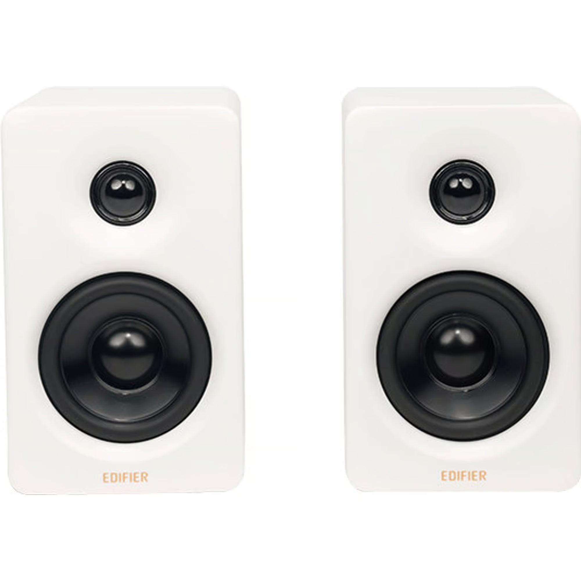 Edifier M60 desktop speakers with sleek black design, featuring dual speaker units and control knobs on the front panel.