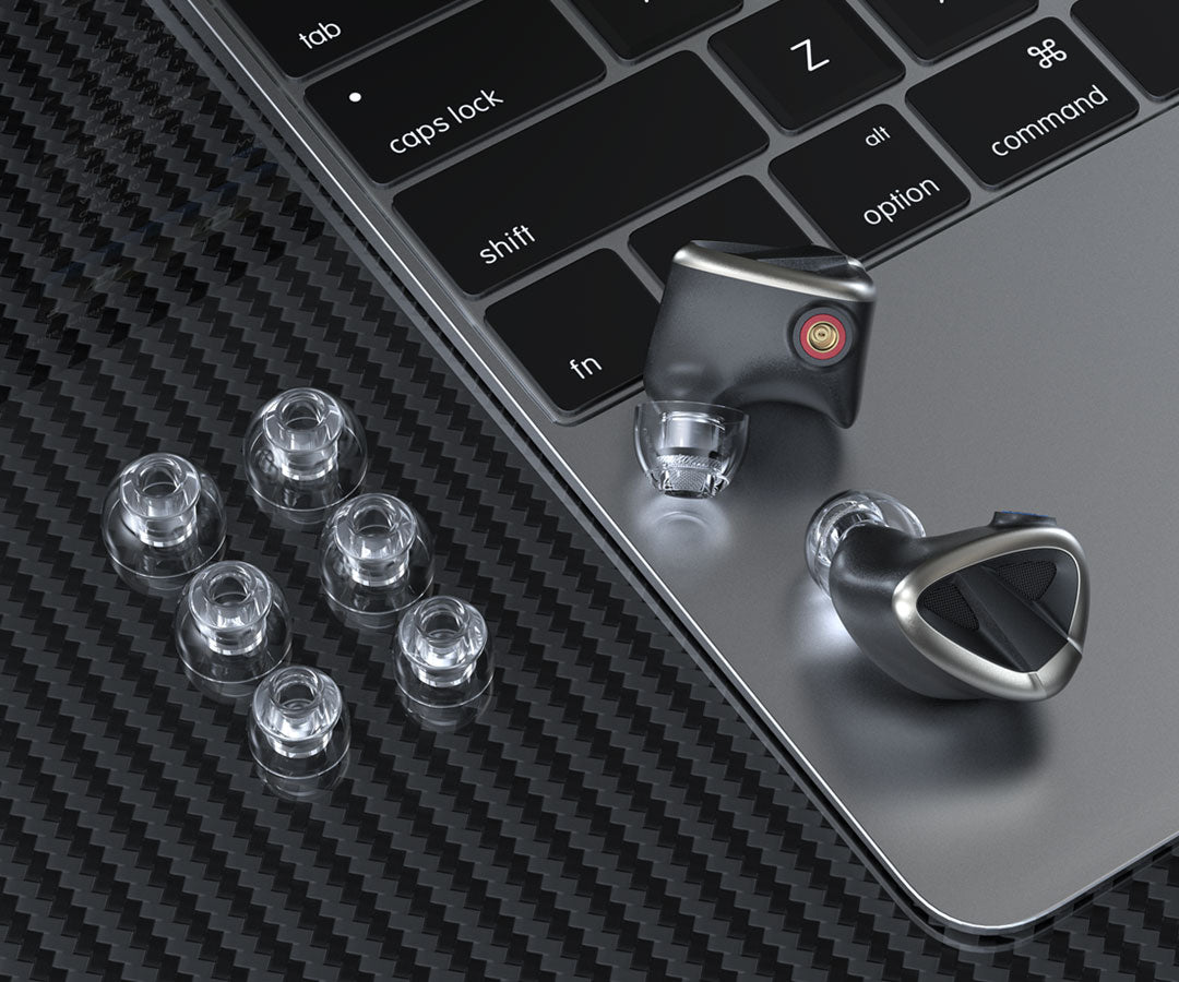 FiiO HS20 headphone earpads showing soft, black cushioned material designed for comfortable fit and noise isolation.