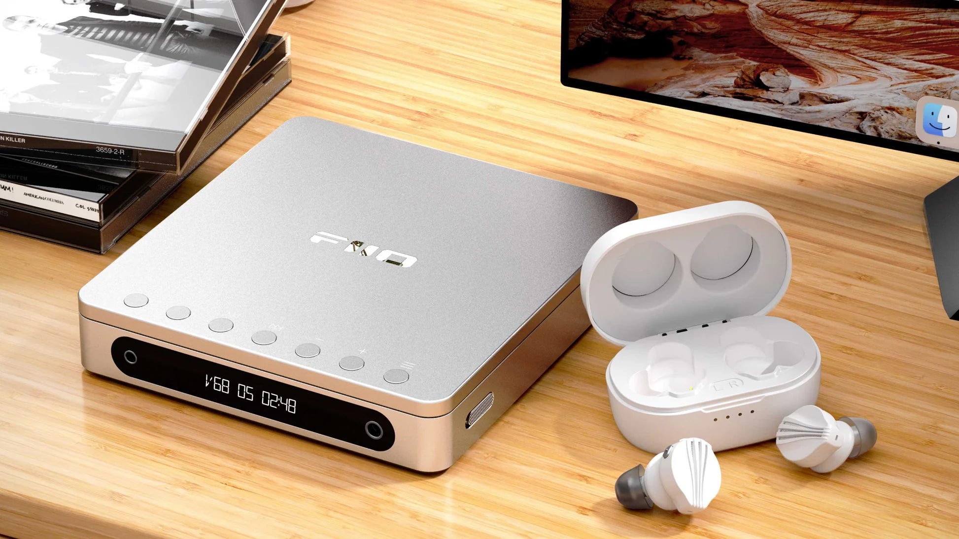 FiiO DM13 BT portable music player with sleek design and touch controls, showcasing its compact and modern look.