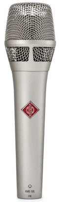 Neumann KMS 105 condenser microphone with black body and silver grille for professional vocal recording.