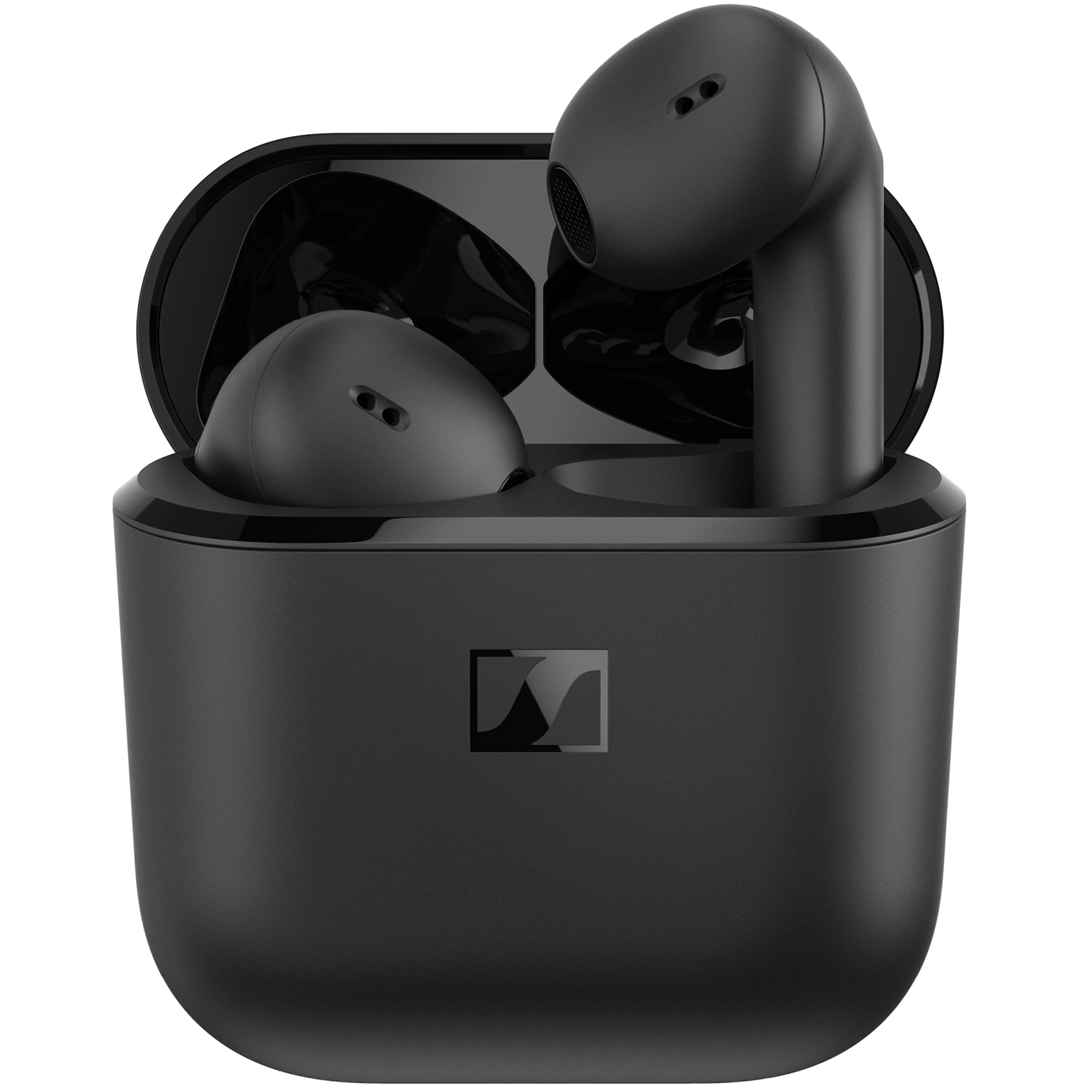 Wireless in-ear headphones by Sennheiser Accentum Open in black with sleek design and compact earbud fit.