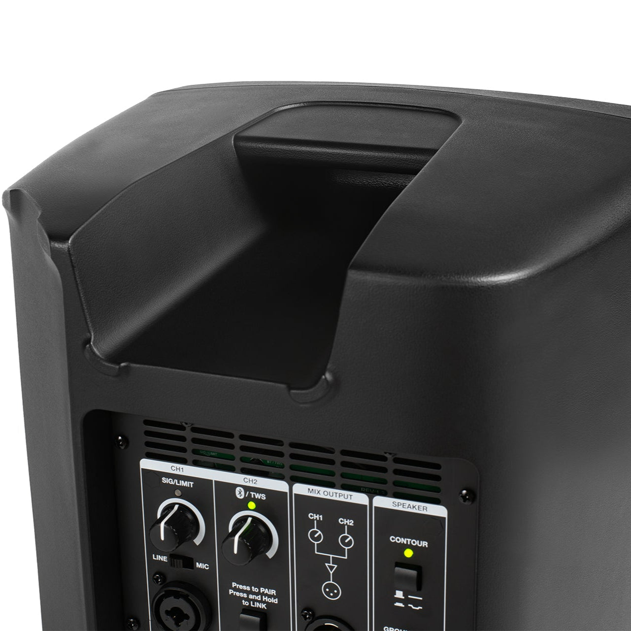 Alto Professional TX408 PA speaker with top handle, showing its black enclosure and control panel for portable sound system.