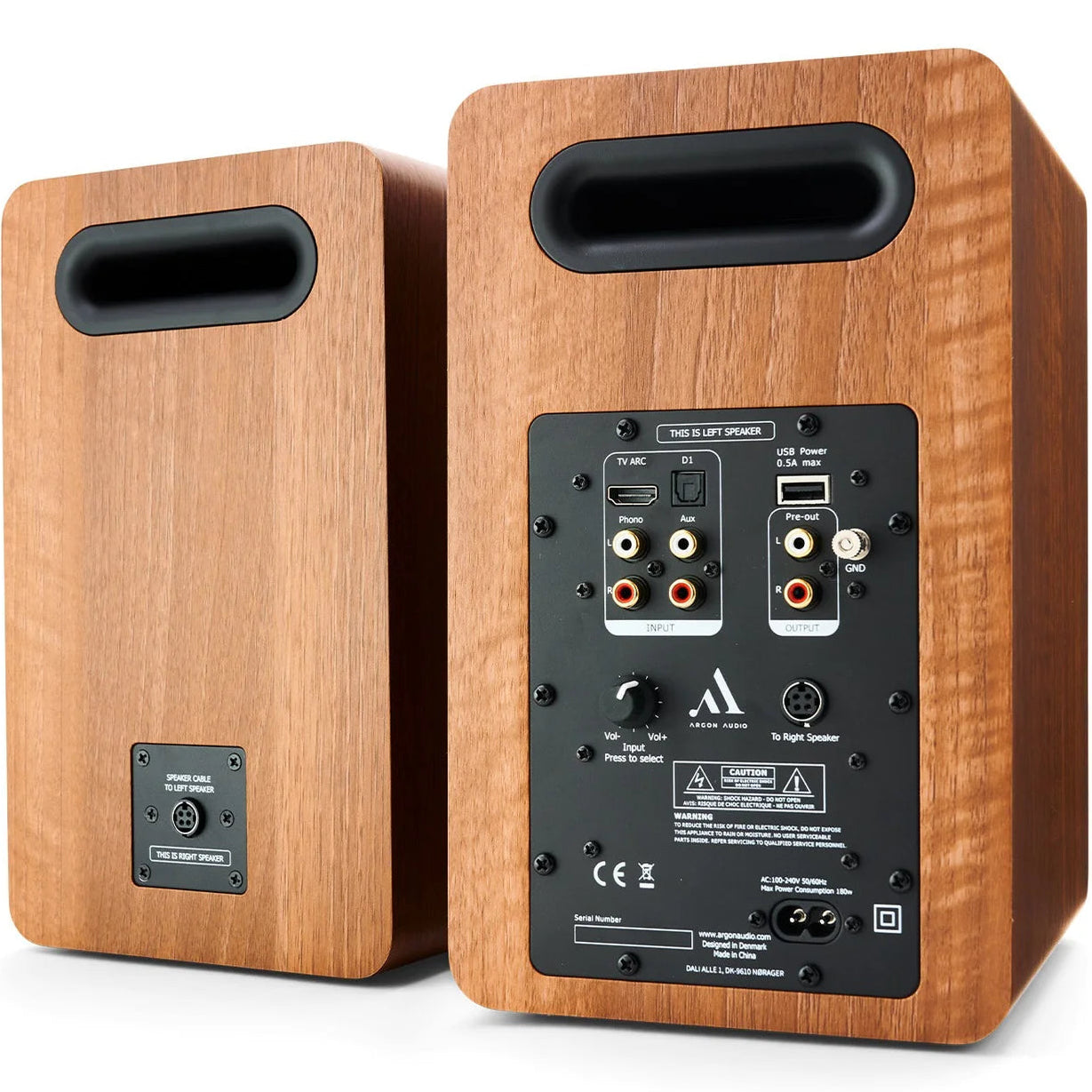Argon Audio Fenris A5 active bookshelf speakers with black finish, featuring modern design and multiple drivers for high-quality sound.