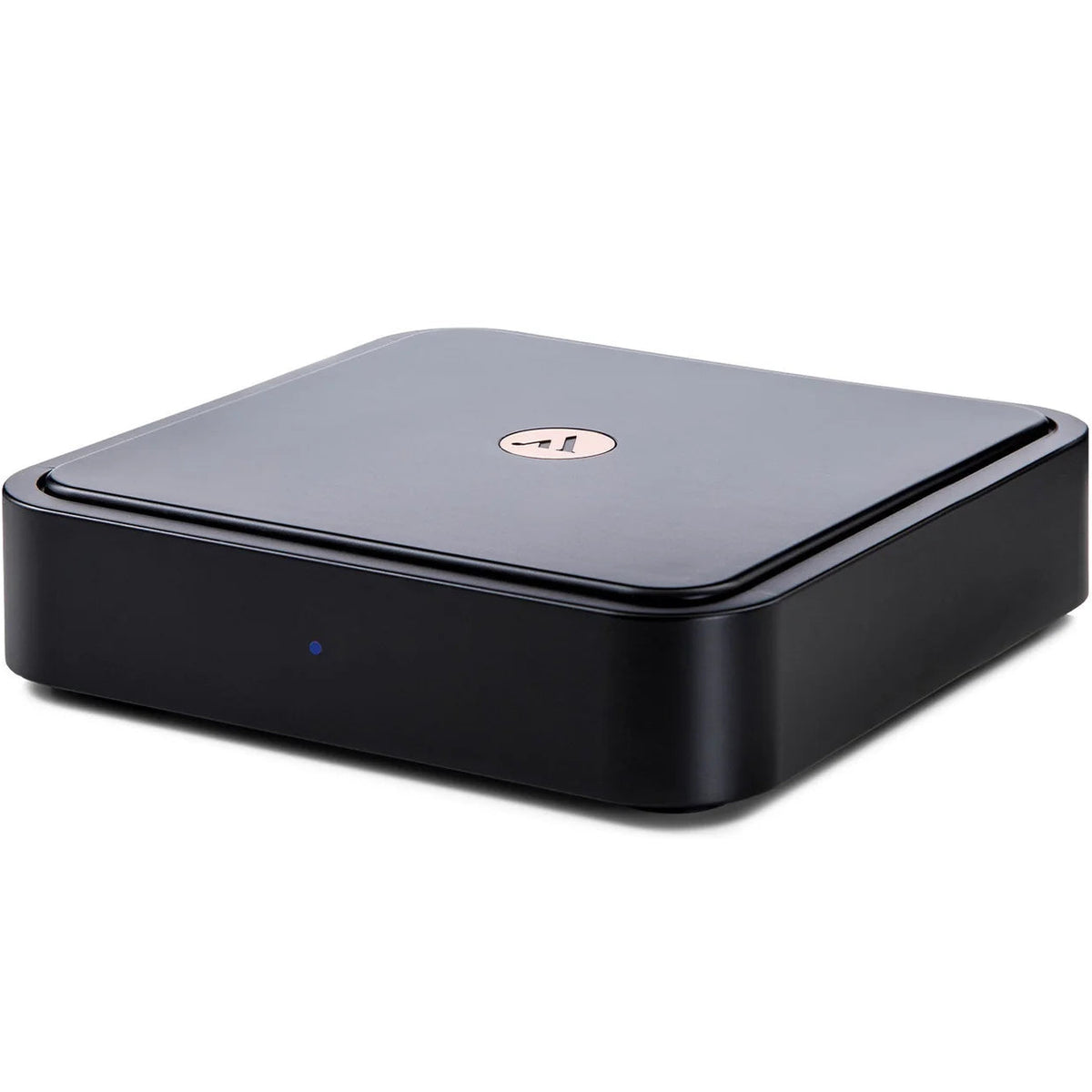 Argon Audio Solo music streamer in black with front display, compact design, and multiple connection ports for high-quality audio streaming.