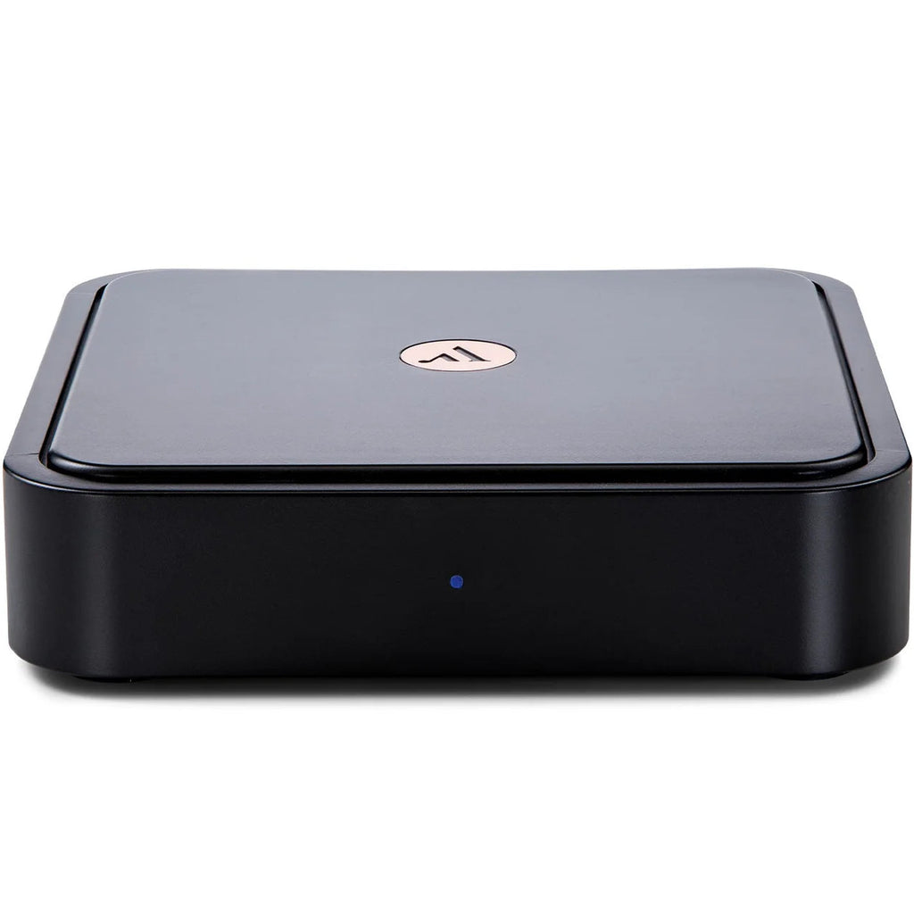 Argon Audio Solo music streamer in black showing front view with control buttons and LED display on a white background.