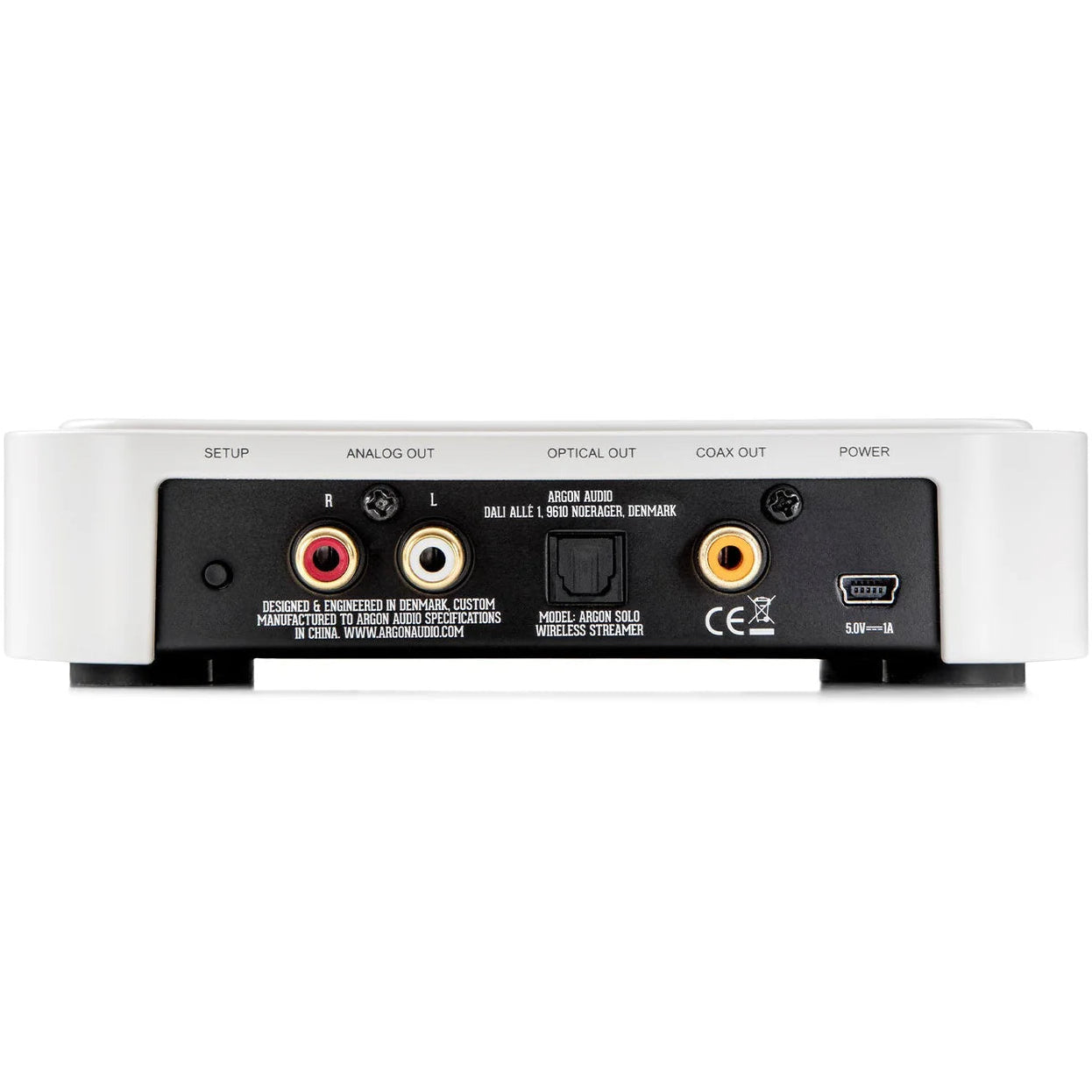 Argon Audio Solo music streamer showing front panel with control buttons and display screen, black rectangular electronic device.