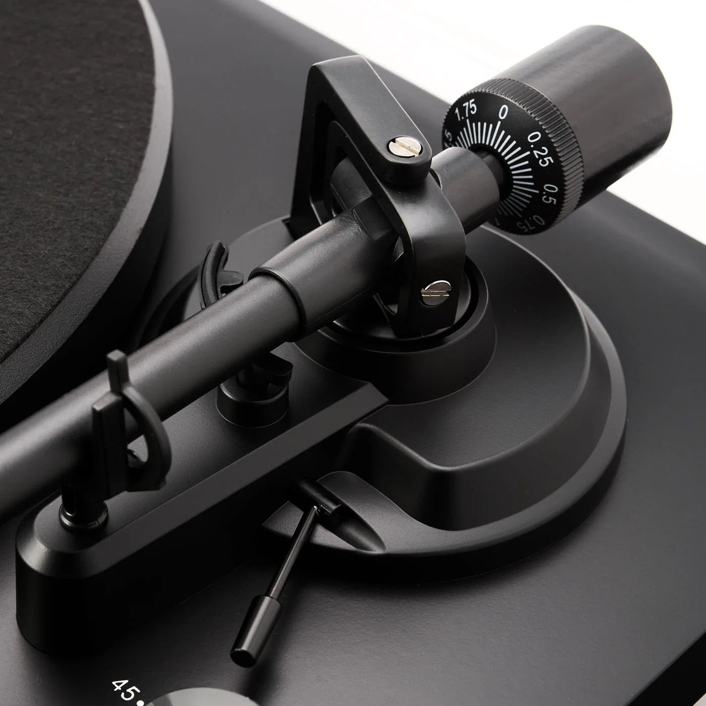 Black Argon Audio TT MK2 turntable with wooden plinth and tonearm, showcasing its sleek design and audio components.