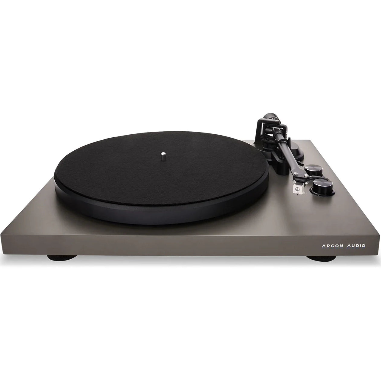 Argon Audio TT MK2 turntable with black and silver finish, featuring a sleek design and tonearm for high-quality vinyl playback.