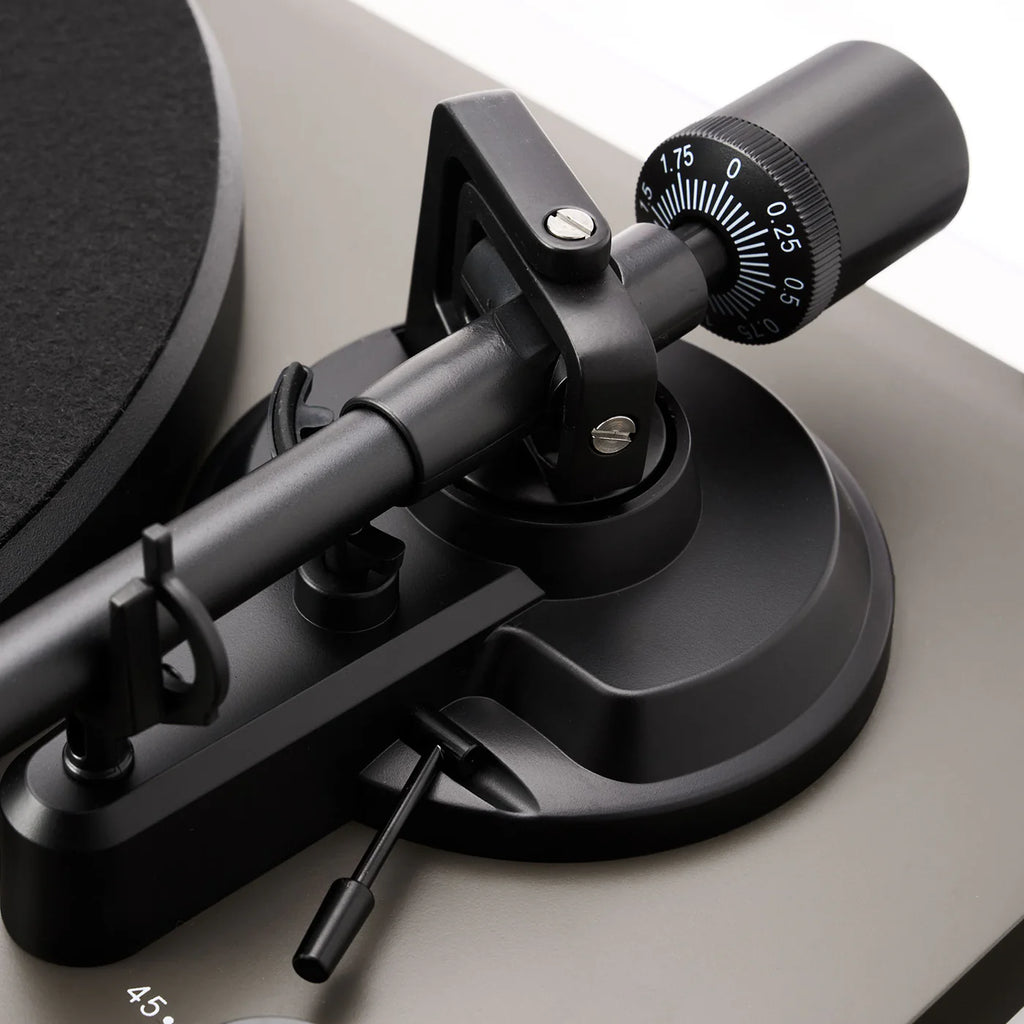 Argon Audio TT MK2 turntable with wooden plinth, tonearm and platter, viewed from the top on a white background.