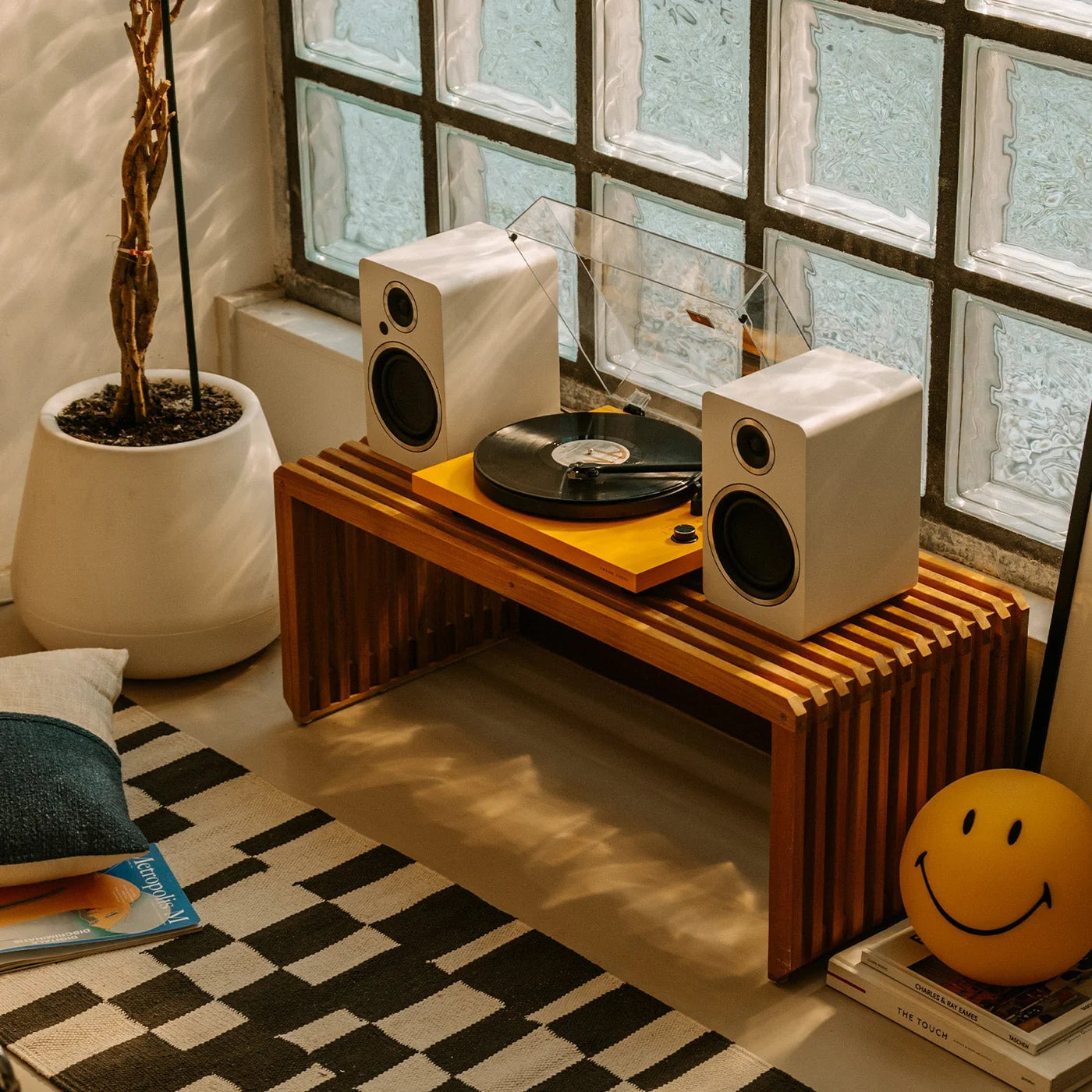 Argon Audio Fenris A5 active bookshelf speakers with white finish, showing front view with speaker grille and control panel